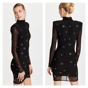 Cinq à Sept Women's Marlene Rhinestone Star Shirred Mesh Mini Dress Black Size 4